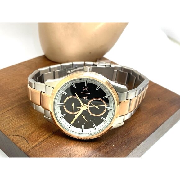 Armani Exchange Men's Watch AX1882 Quartz Black Dial Rose Gold Silver Steel 42mm - Picture 8 of 14